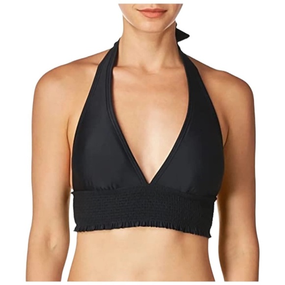 Tommy Hilfiger Black Smocked Halter Bikini Womens Swim Top Size Small - Picture 1 of 11